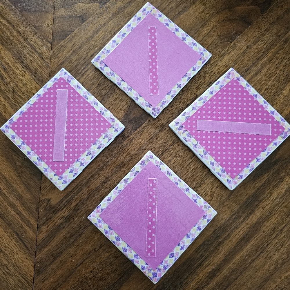 Pink Ceramic Coaster Set. Heavyweight. 4" X 4"